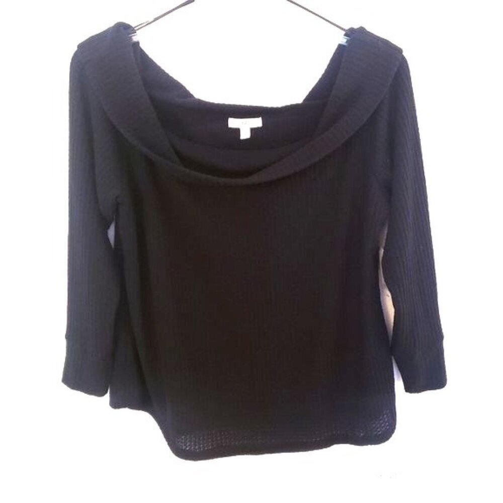 BP Ribbed Knit Black Cotton Blend Off The Shoulder Lightweight Top Size 1X NWT